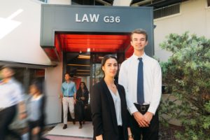 griffith law school students outside law building