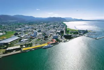 aerial shot of cairns coastline