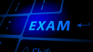 the word exam in blue on a computer screen