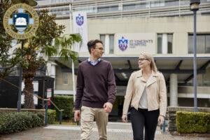 University of Notre Dame Australia medical students walking in front of the hospital