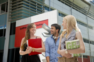 griffith university students in front of building